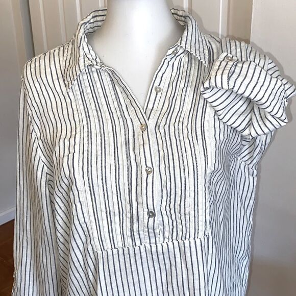 New Artisan NY Linen Striped Collar Long Sleeve Tunic - Picture 1 of 7